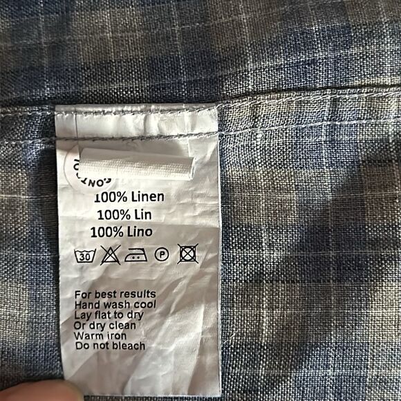 Peter Millar Blue Plaid 100% Linen Button-Up Shirt Mens Long Sleeve Size Large - Picture 9 of 11